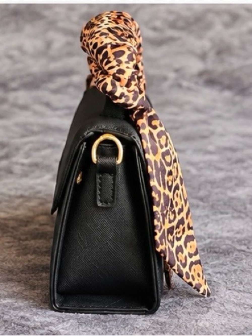 Others Follow Black Satchel with Leopard Print Scarf